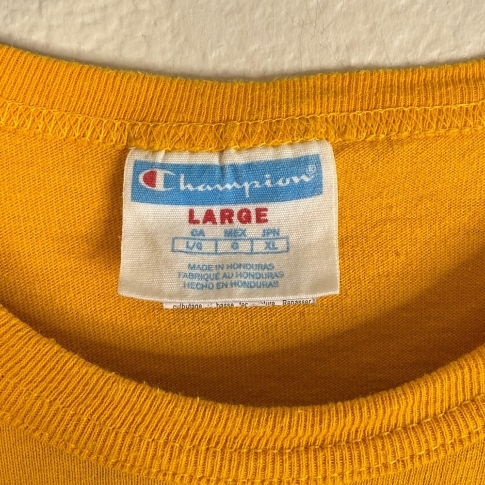 Vintage Champion short sleeve T-shirt men’s large yellow - Picture 3 of 5